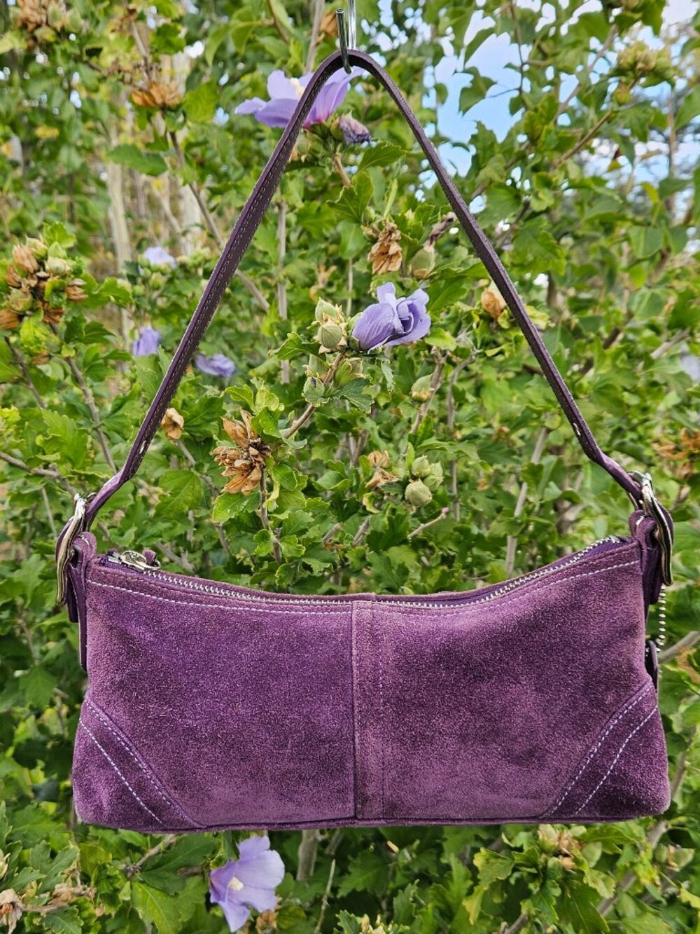 VINTAGE COACH Y2K PURPLE SUEDE 8A73 BAGUETTE  PURSE